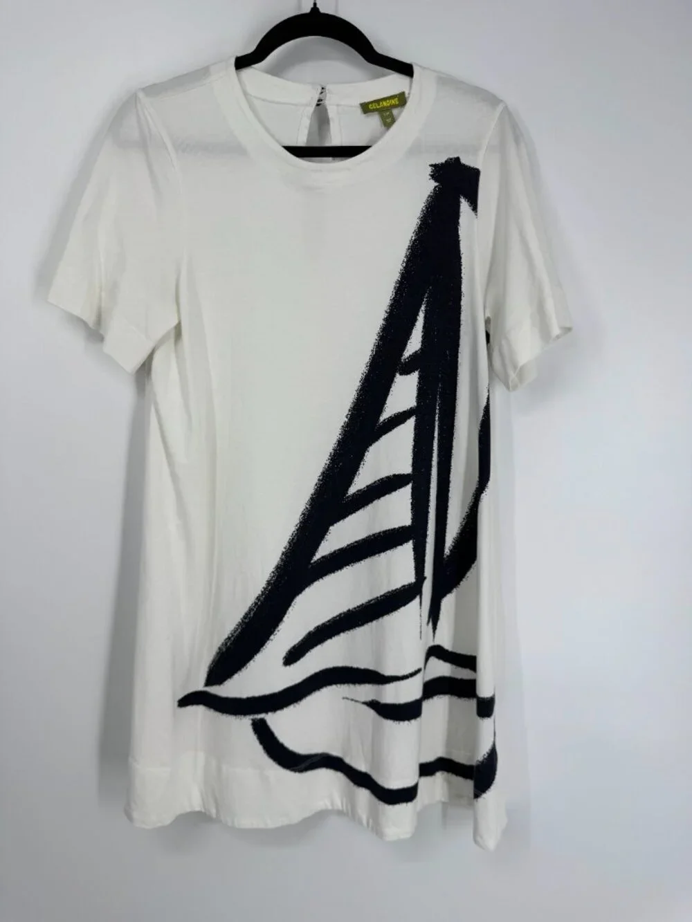 Celandine Anthropologie Short-sleeve Cotton Mini Swing Dress White Black Sz XXS